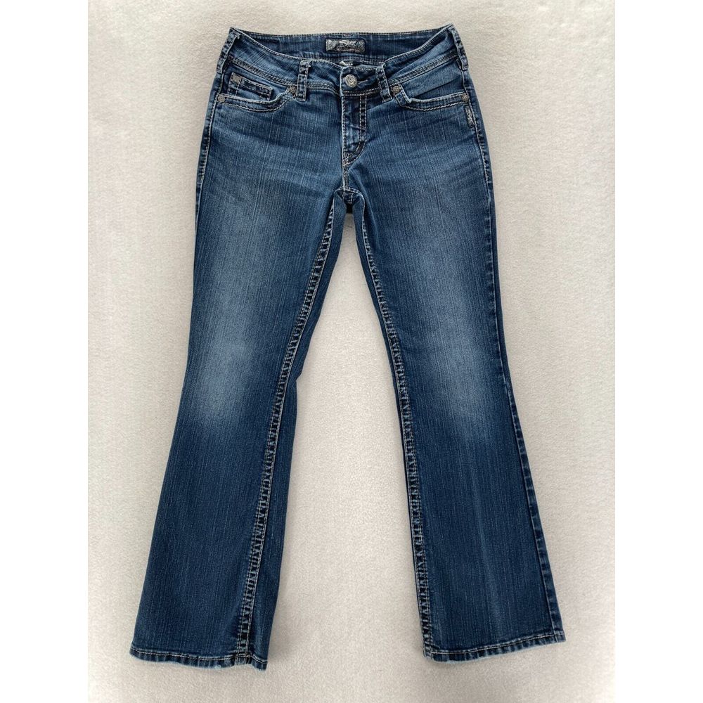 Silver Jeans Suki Surplus Womens 29x32 Bootcut Dark Wash Blue Denim Grunge Rock
